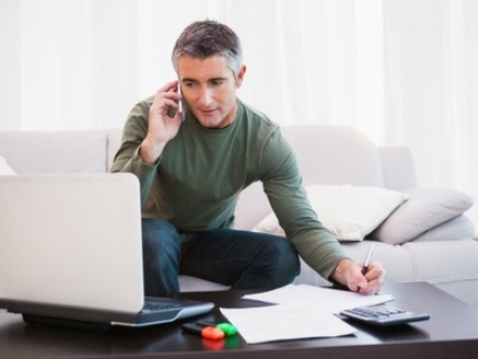 man working from home
