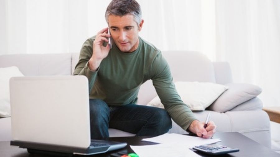 man working from home
