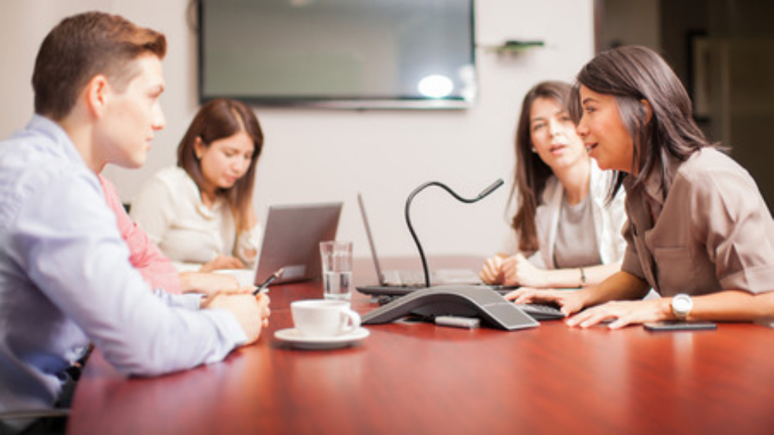 Employees on a conference call